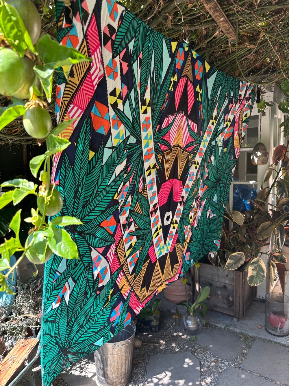 Mara Hoffman Green and Teal Tropical Printed Shawl, scarf, throw, beach coverup